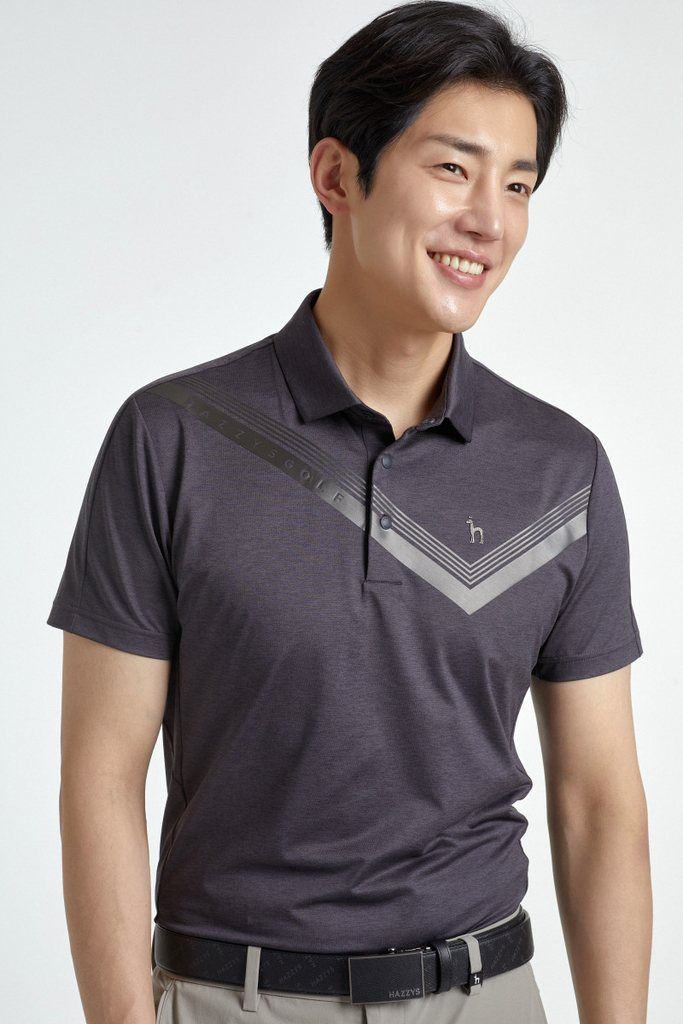 Men's performance golf polo with chevron panel produced by TAV